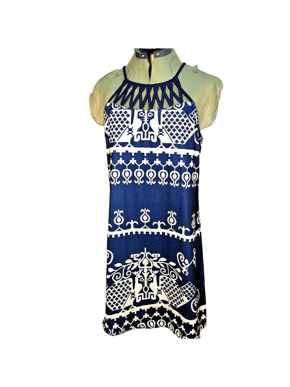 Woman's Navy blue boho cruise resort mandalacore pattern house dress or cover up